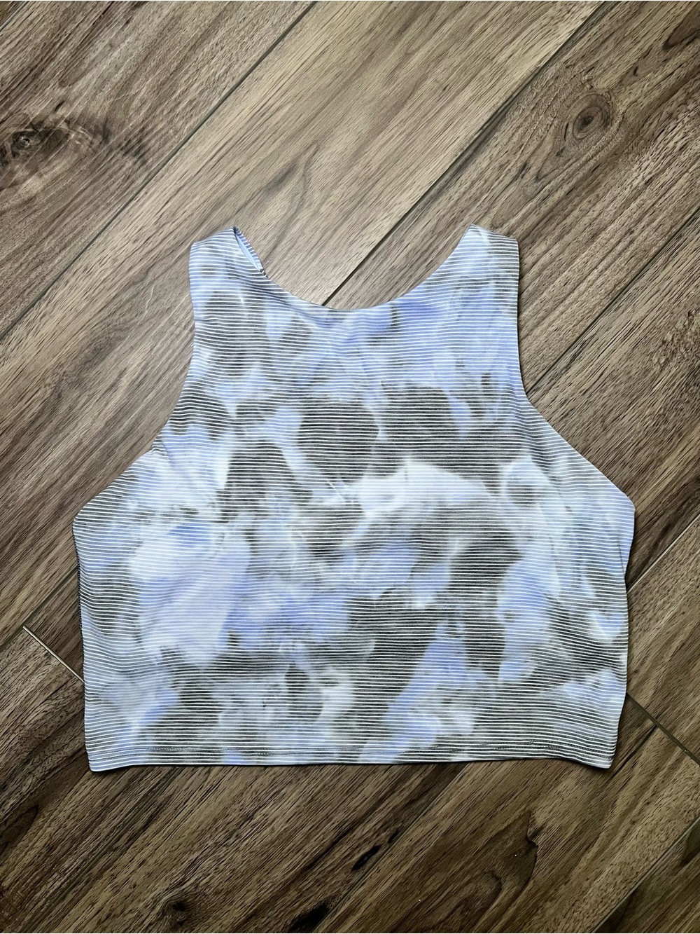 Athleta Longline Sports Bra Tank Top Medium Blue Gray Tie-Dye Print Womens